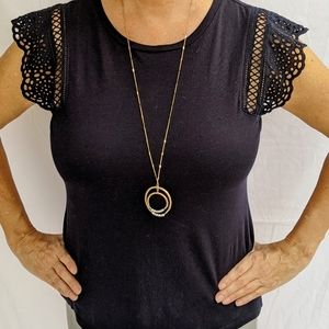Loft Navy Crochet Sleeve Tee